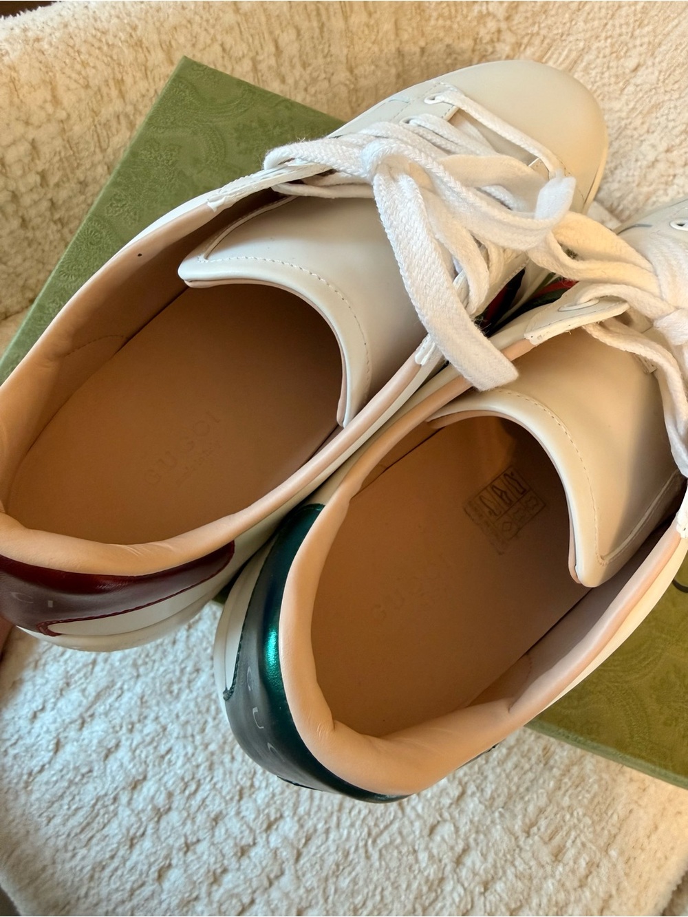 Gucci Ace White Leather Platform Sneakers with Red and Green Web Stripe and Bee - Picture 7 of 10